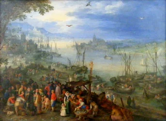 Vismarkt aan de Oever van een Rivier